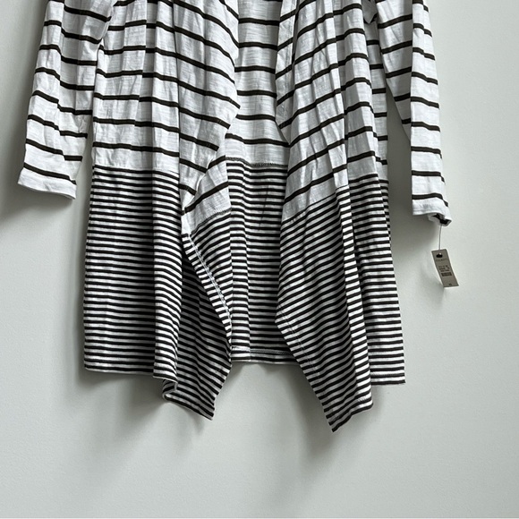 New Talbots Open Front Cardigan Olive Green Striped 3/4 Sleeve Drape Lightweight - Picture 4 of 10